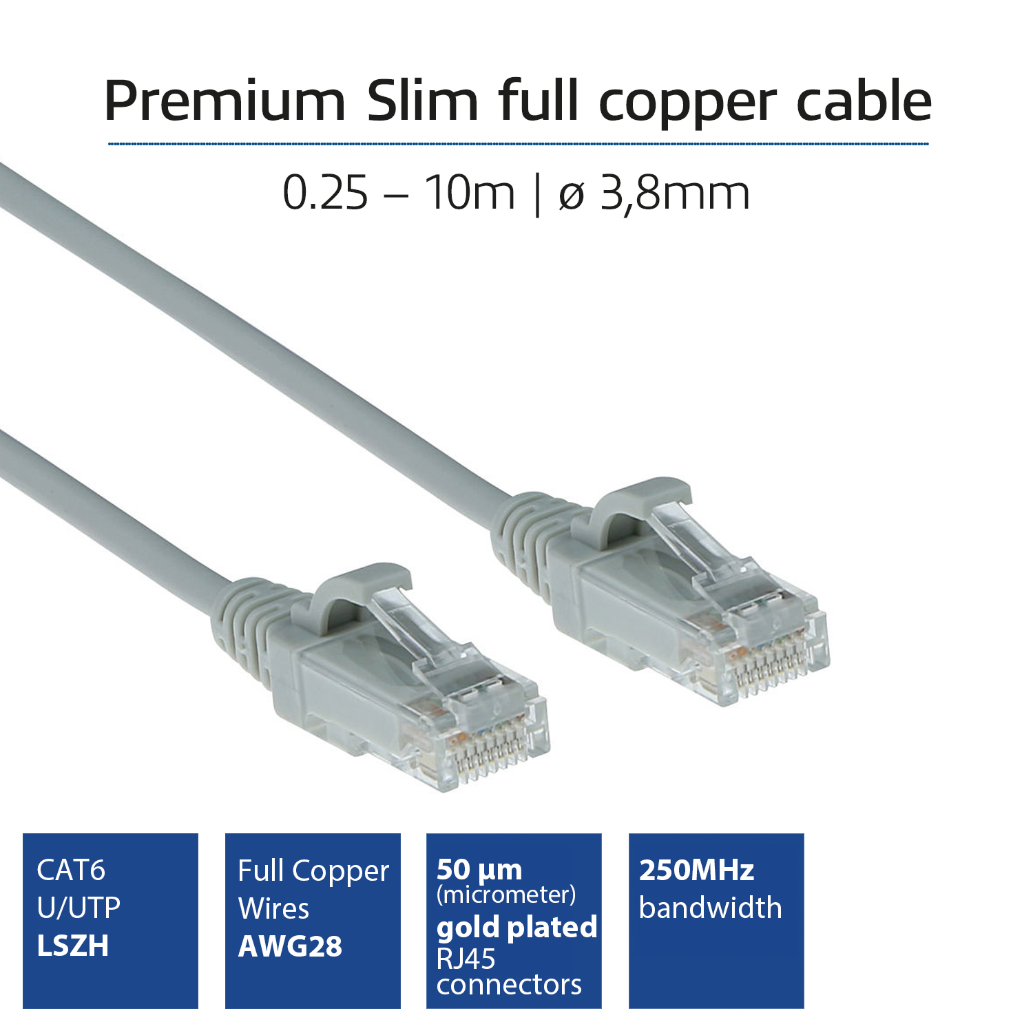ACT Grijze 5 meter LSZH U/UTP CAT6 datacenter slimline patchkabel snagless met RJ45 connectoren - Afbeelding 2