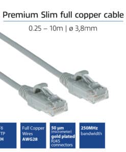 ACT Grijze 0.25 meter LSZH U/UTP CAT6 datacenter slimline patchkabel snagless met RJ45 connectoren - Afbeelding 2