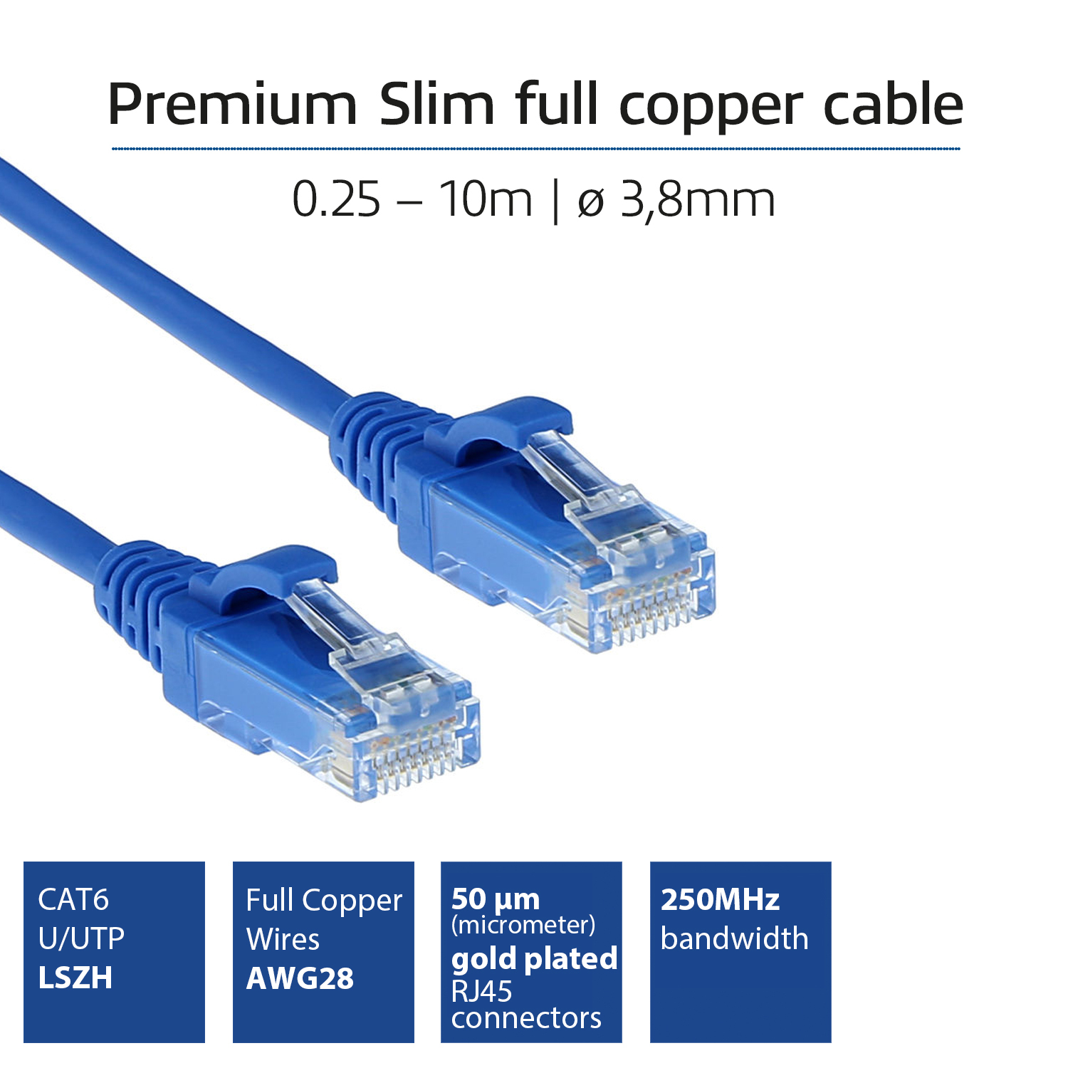 ACT Blauwe 1.5 meter LSZH U/UTP CAT6 datacenter slimline patchkabel snagless met RJ45 connectoren - Afbeelding 2