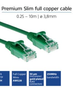 ACT Groene 1 meter LSZH U/UTP CAT6 datacenter slimline patchkabel snagless met RJ45 connectoren - Afbeelding 2