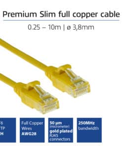 ACT Gele 3 meter LSZH U/UTP CAT6 datacenter slimline patchkabel snagless met RJ45 connectoren - Afbeelding 2