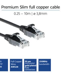 ACT Zwarte 0.5 meter LSZH U/UTP CAT6 datacenter slimline patchkabel snagless met RJ45 connectoren - Afbeelding 2