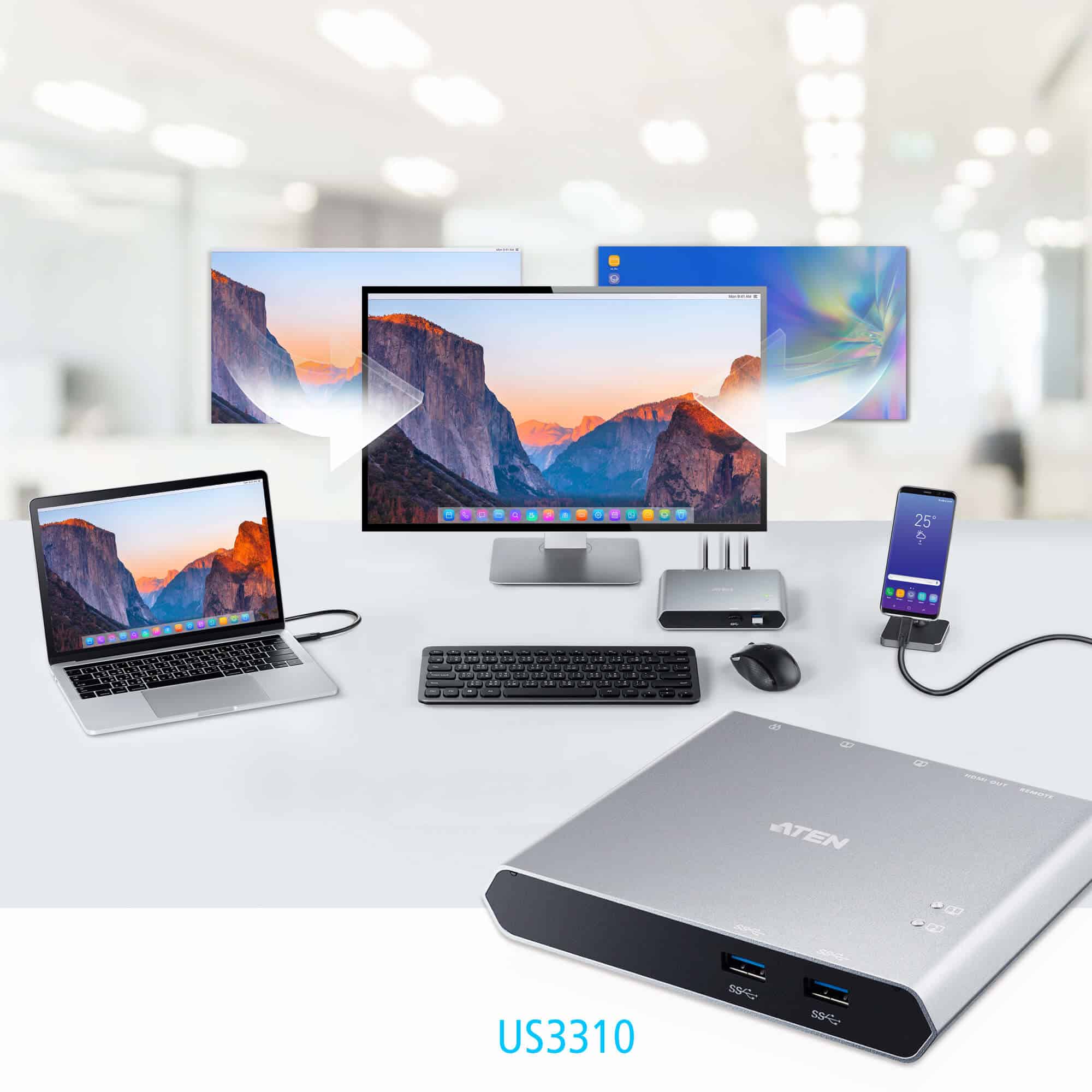 ATEN 2-Port USB-C Gen 1 Dock Switch met Power Pass-through - Afbeelding 4