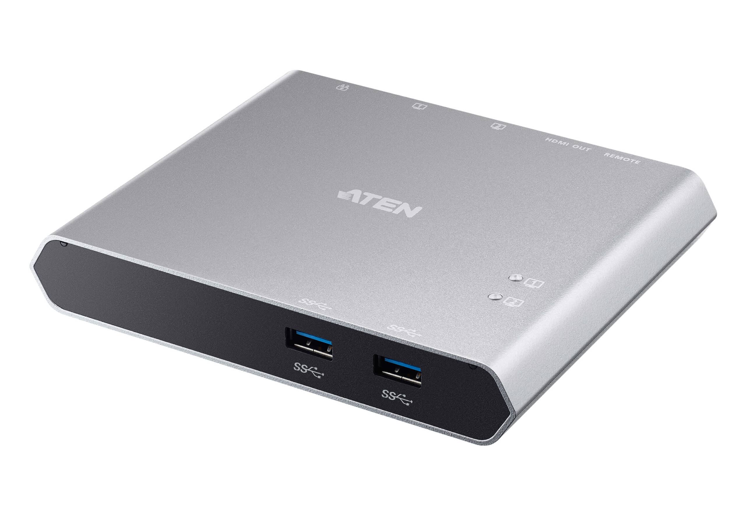 ATEN 2-Port USB-C Gen 1 Dock Switch met Power Pass-through