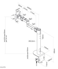 Neomounts FPMA-D960BLACKPLUS Flat Screen Desk Mount (clamp) high capacity 10 - 49 inch, 2