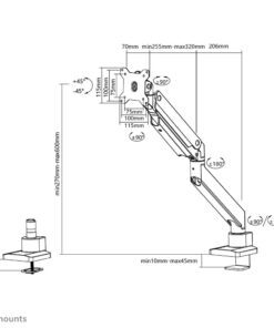 Neomounts NM-D775BLACKPLUS Flat Screen Desk mount 1x 10 - 49", 18kg, desk clamp