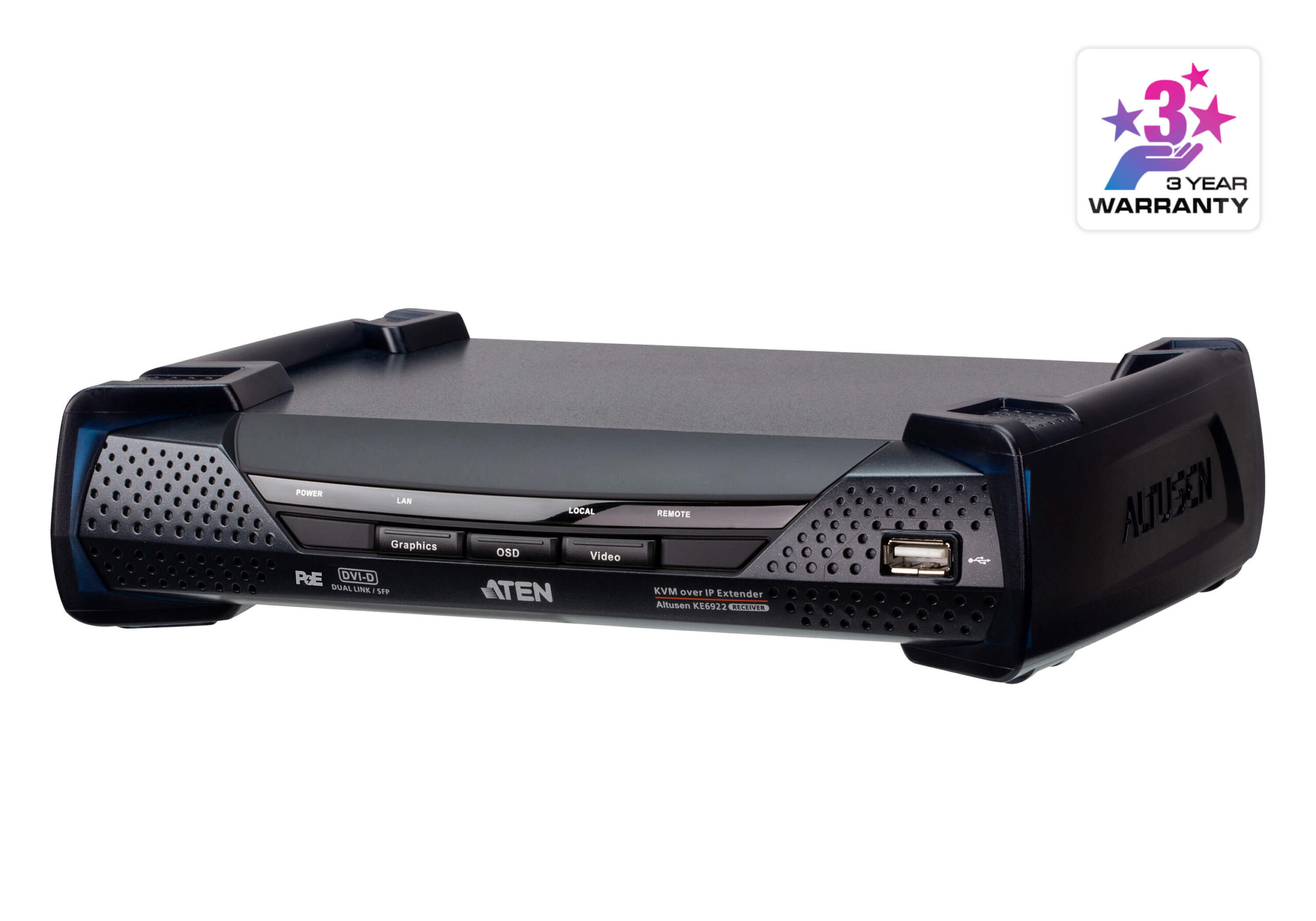 ATEN 2K DVI-D Dual Link KVM over IP-ontvanger met Dual SFP & PoE