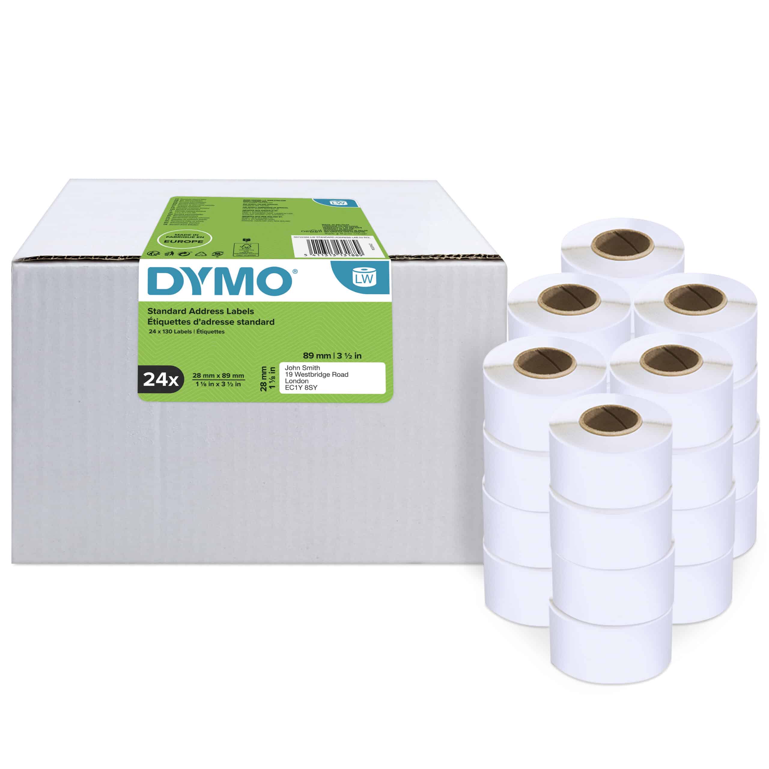 DYMO originele LabelWriter adreslabels | 28 mm x 89 mm | 24 rollen met elk 130 labels (3120 zelfklevende etiketten | Geschikt voor de LabelWriter labelprinters