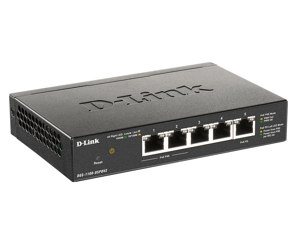 D-Link DGS-1100-05PDV2 netwerk-switch Managed Gigabit Ethernet (10/100/1000) Power over Ethernet (PoE) Zwart - Afbeelding 3
