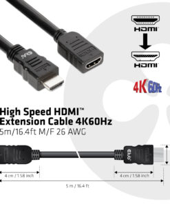 CLUB3D High Speed HDMI™ Extension Cable 4K60Hz M/F 5m/16.4ft 26 AWG - Afbeelding 3