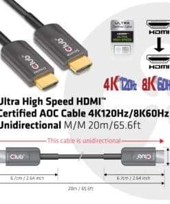 CLUB3D Ultra High Speed HDMI™ Certified AOC Cable 4K120Hz/8K60Hz Unidirectional M/M 20m/65.6ft - Afbeelding 4