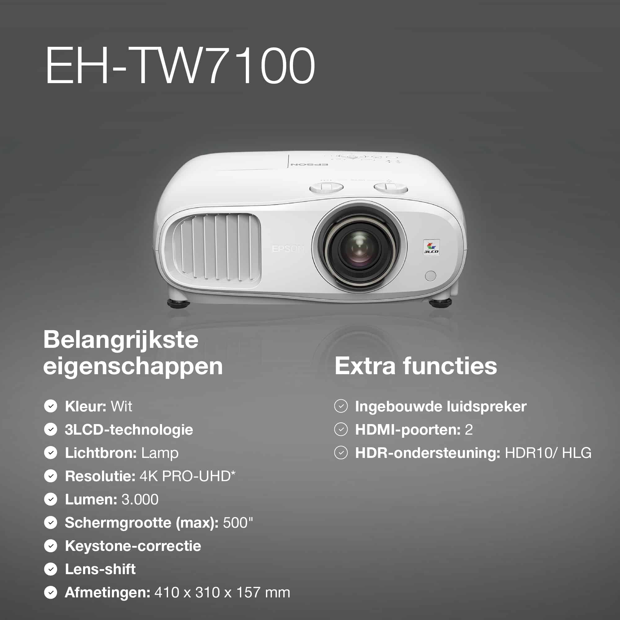 Epson EH-TW7100 4K PRO-UHD-projector, 3000 lumen, scherm van maximaal 500 inch - Afbeelding 7