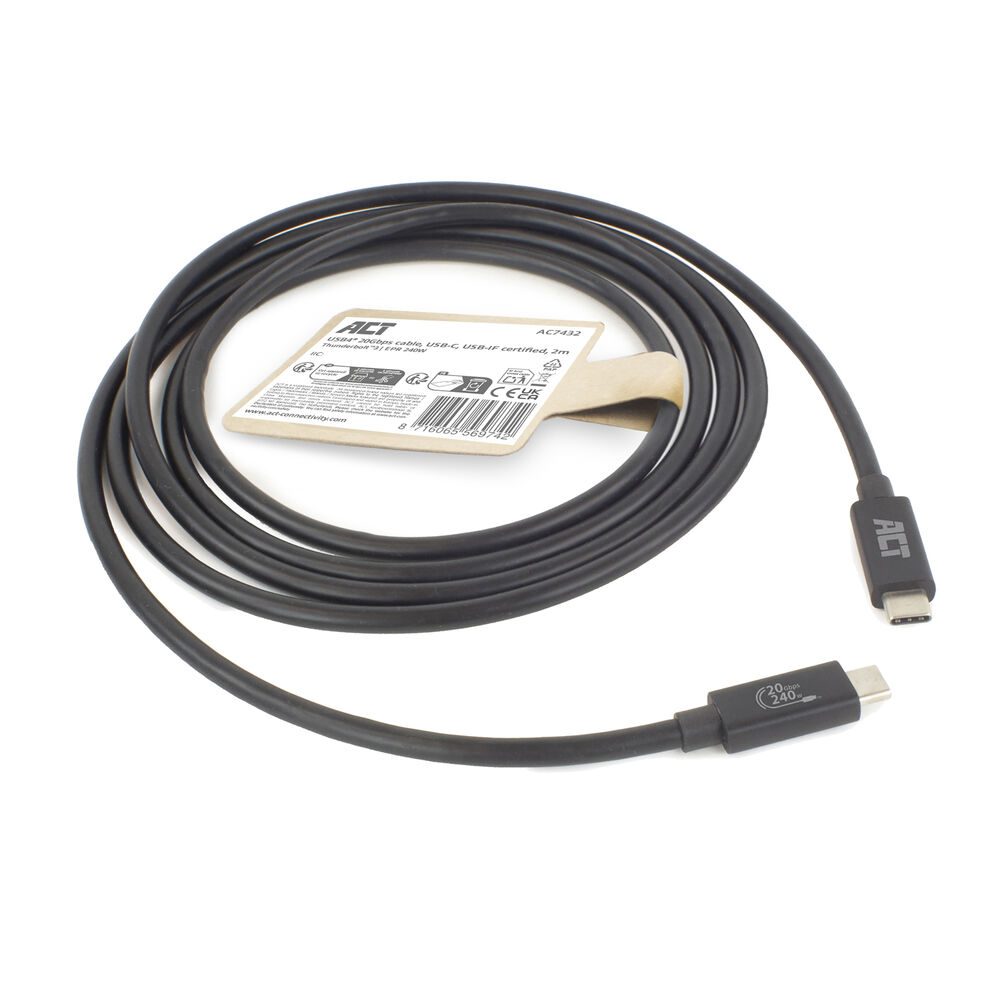 ACT USB4 20Gbps 240W USB Type-C kabel, USB-IF gecertificeerd, 2 meter - Afbeelding 2