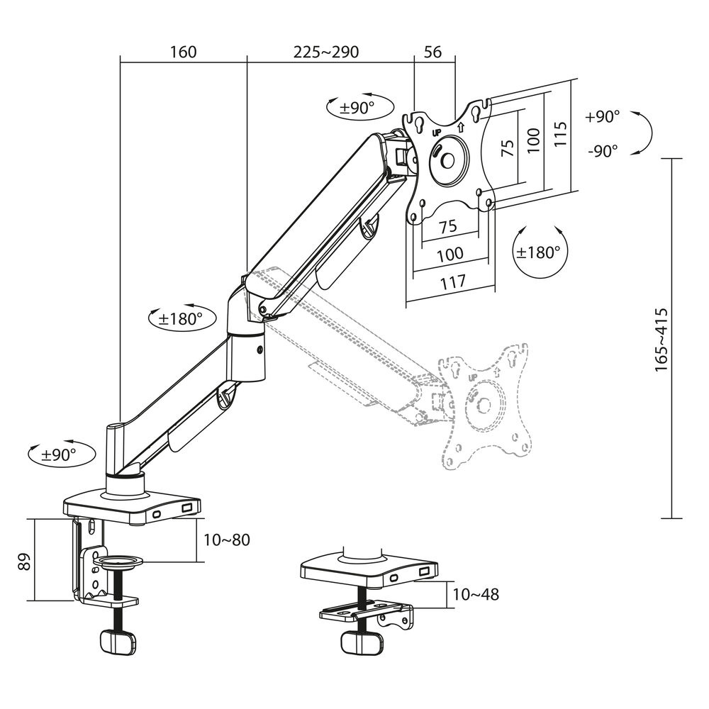ACT Monitorarm 35", gasveer, 1 monitor, Essentials - Afbeelding 5