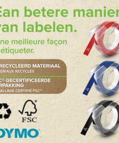 DYMO originele labeltape met reliëf | rollen van 9 mm x 3 m | Wit op zwart | Zelfklevend etiketten voor Lettertang | 3 stuks - Afbeelding 3