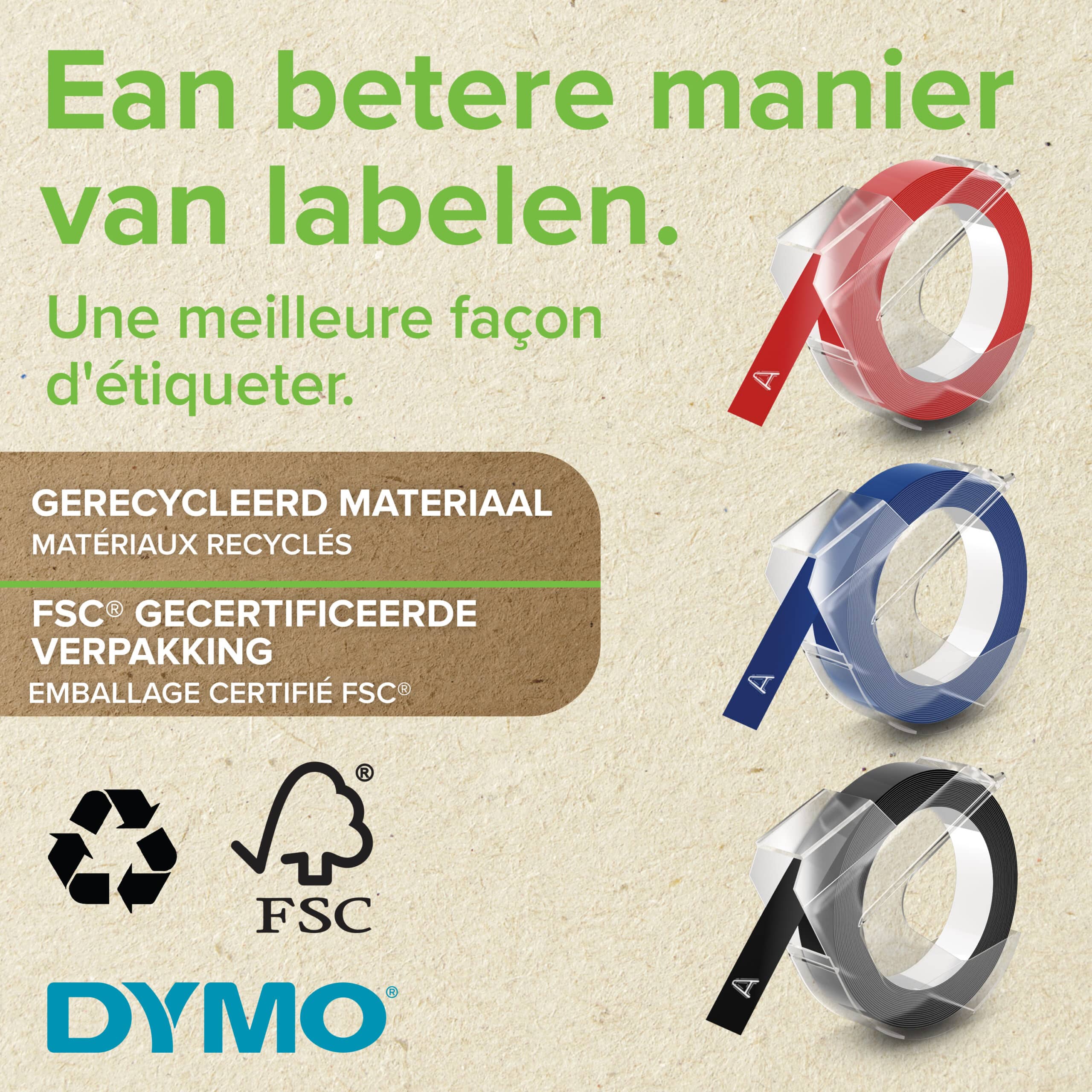DYMO originele labeltape met reliëf | rollen van 9 mm x 3 m | Wit op zwart | Zelfklevend etiketten voor Lettertang | 3 stuks - Afbeelding 3