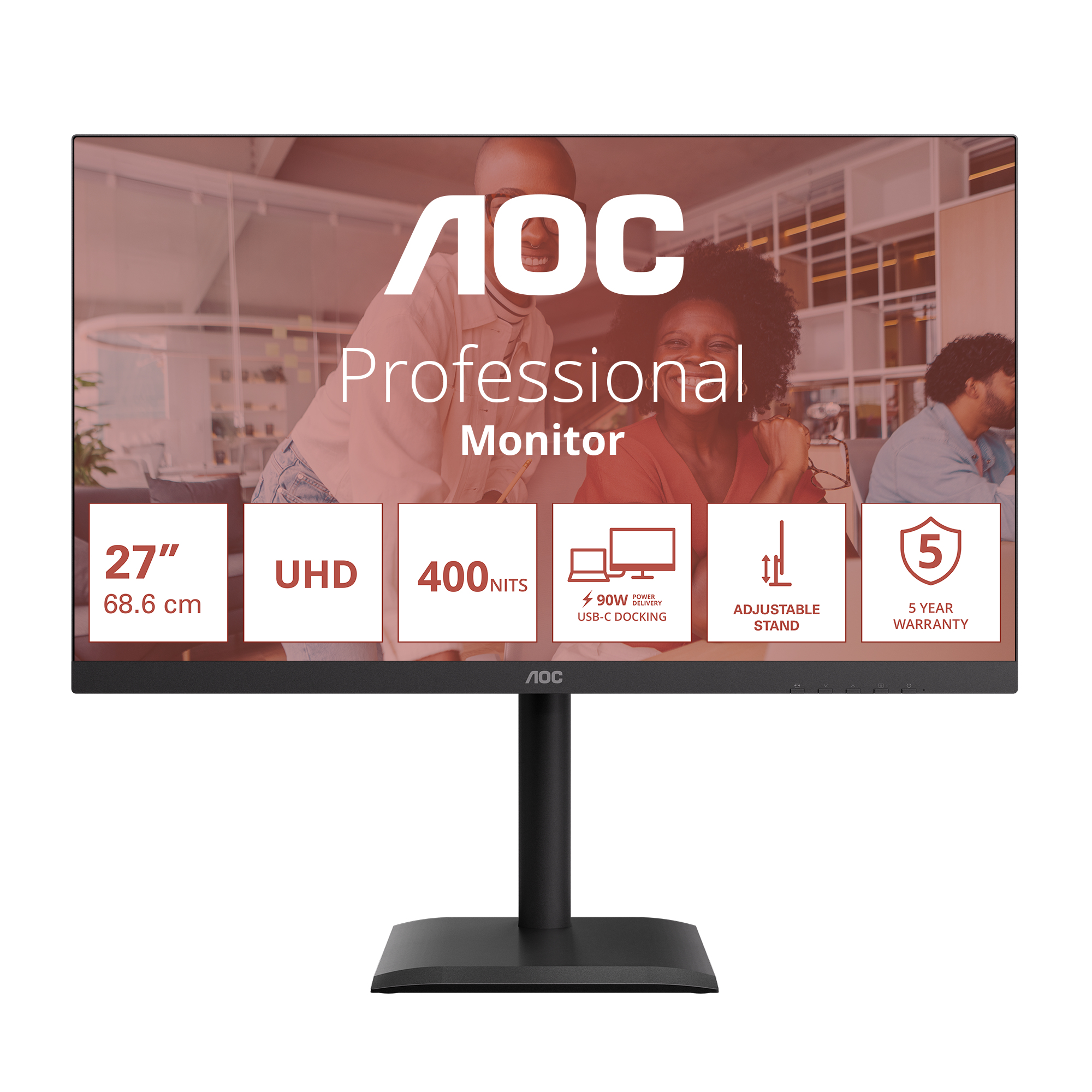 AOC E4 U27E4CV computer monitor 68,6 cm (27") 3840 x 2160 Pixels 4K Ultra HD LED Zwart - Afbeelding 2