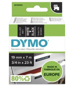 DYMO originele D1 labels | Witte Tekst op Zwart Label | 19 mm x 7 m | zelfklevende etiketten voor de LabelManager labelprinter