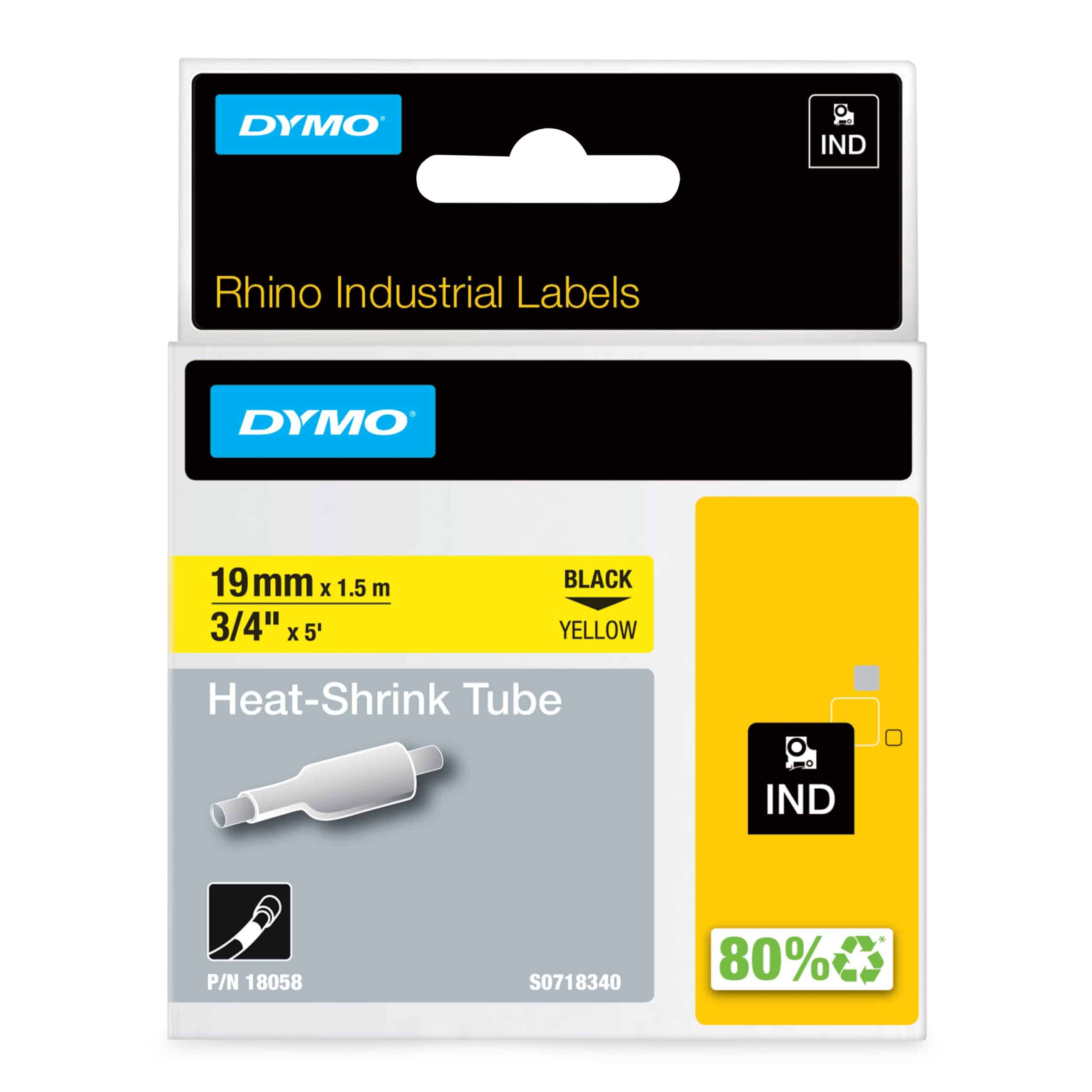 DYMO Rhino industriële Heat-Shrink Tube-labels | 19 mm x 1,5 m | zwarte afdruk op geel | voor Rhino labelprinters