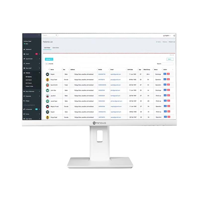 Neovo ME-2701 Medical LED Monitor, 27", FHD 1920x1080p, 250cd/m2, 20.000.000:1 DCR, 5ms GTG, White - Afbeelding 4