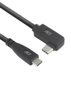 ACT USB 3.0 10Gbps 60W USB Type-C (recht) naar USB Type-C (haaks links/rechts) kabel, 3 meter