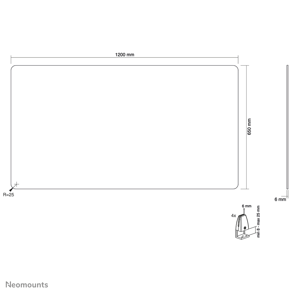 Neomounts NS-GLSPROTECT120 Transparent Protection Screen, 120cm wide, landscape, 6 mm, 12