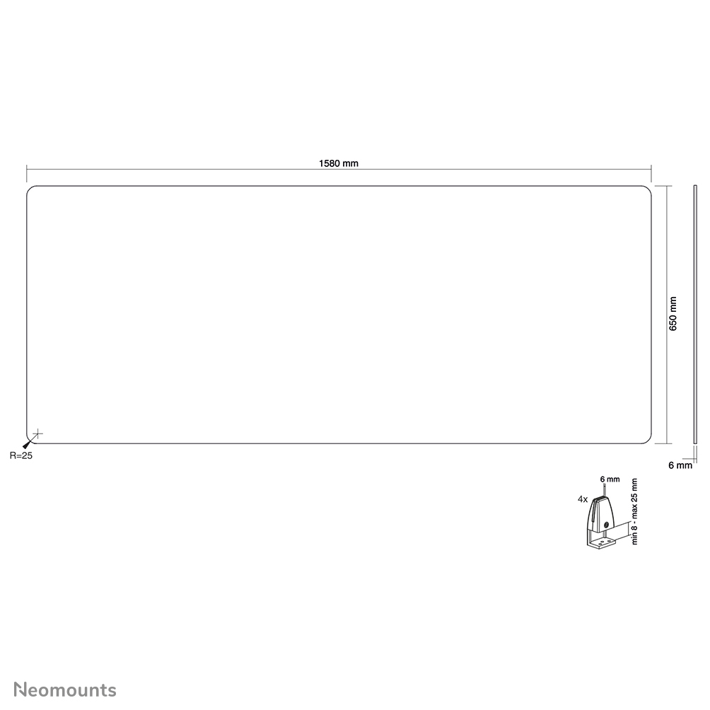 Neomounts NS-GLSPROTECT160 Transparent Protection Screen, 160cm wide, landscape, 6 mm, 15