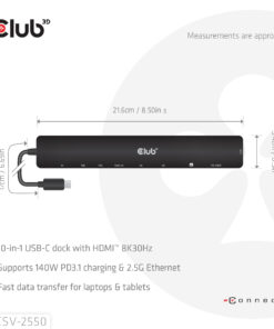CLUB3D 10-1 Portable Dock USB Type-C 10Gbps to HDMI 8K30Hz PD3.1 Max.140Watt - Afbeelding 5