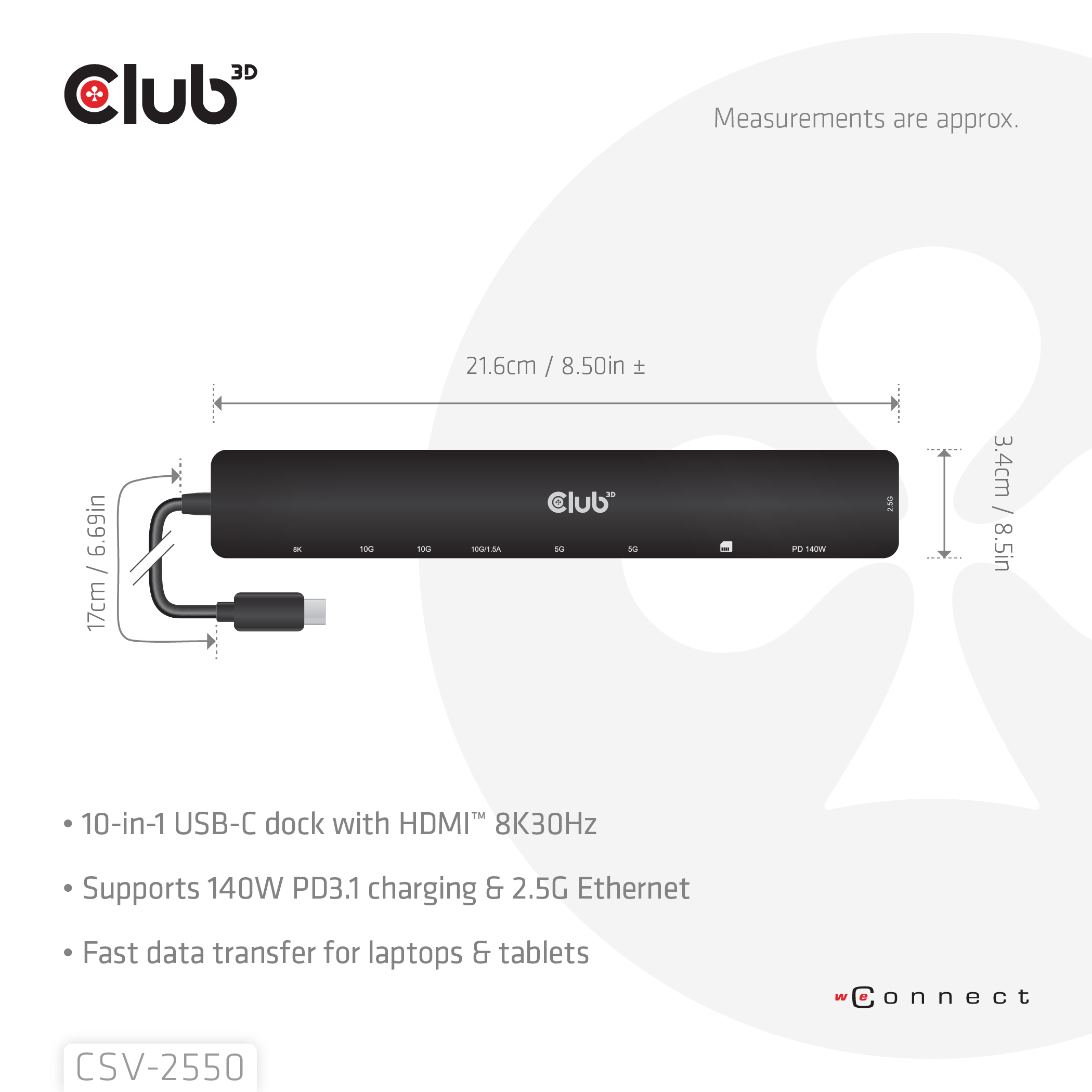 CLUB3D 10-1 Portable Dock USB Type-C® 10Gbps to HDMI™ 8K30Hz PD3.1 Max.140Watt - Afbeelding 5
