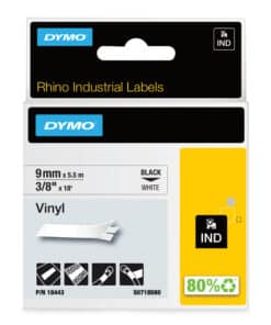 DYMO Rhino industriële Vinyl Labels | 9 mm x 5,5 m | zwarte afdruk op wit | zelfklevende labels voor Rhino & LabelManager labelprinters