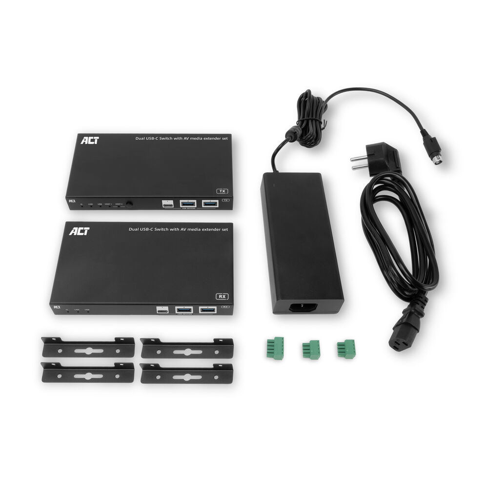 ACT AV media extender set met dual USB-C switch, CAT6A, 100 meter - Afbeelding 2