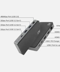 ACT USB-C 4K MST dockingstation voor 2 HDMI-monitoren, Ethernet, USB-C, 3x USB-A, PD passthrough en 1 meter lange afneembare USB-C-kabel - Afbeelding 4