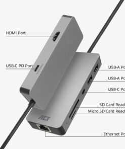 ACT USB-C 4K docking station voor 1 HDMI monitor, ethernet, USB-C, USB-A, cardreader en PD pass-through - Afbeelding 3