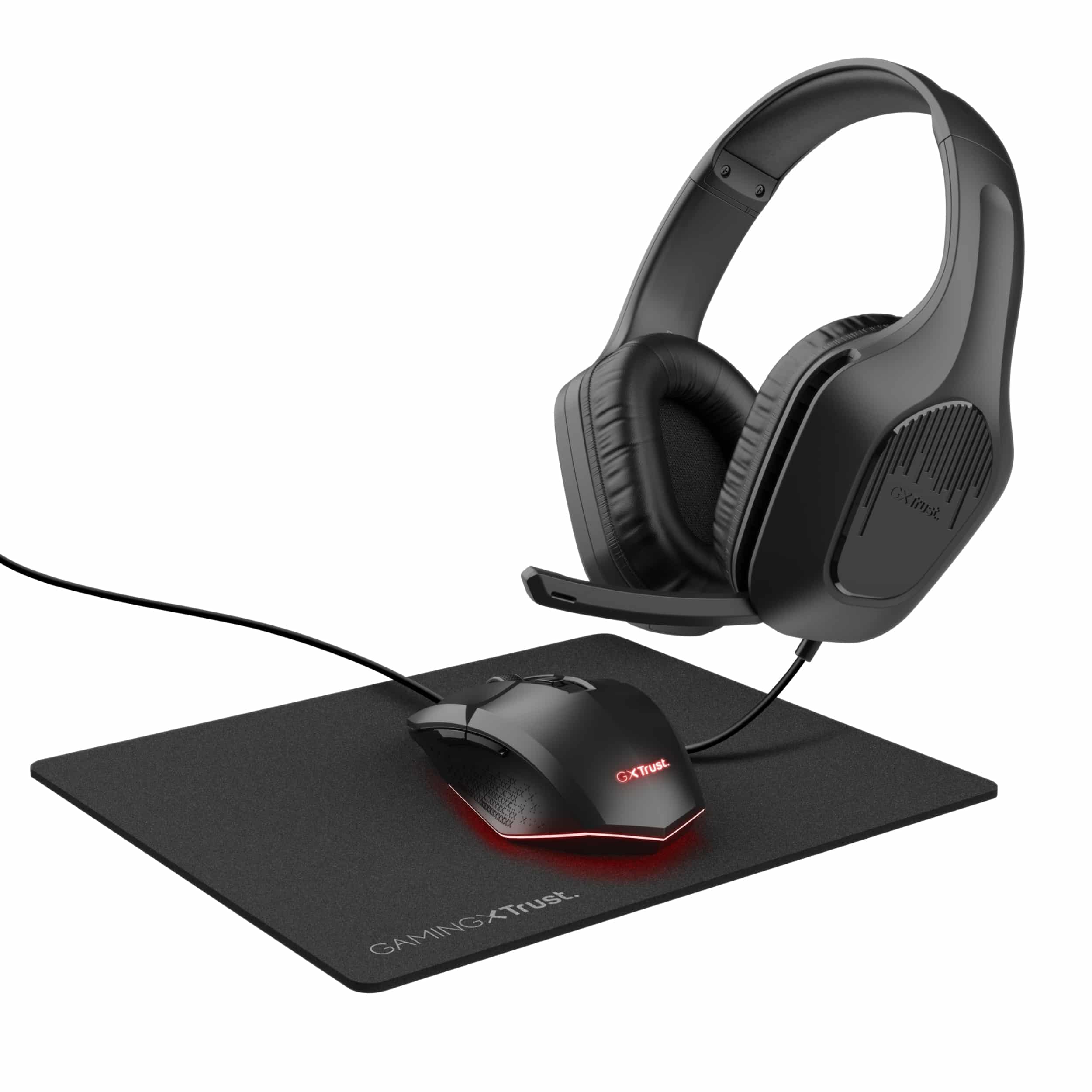 Trust GXT 790 Gaming Bundel - Gaming headset en muisset – Inclusief muismat – Bedrade aansluiting – Zwart