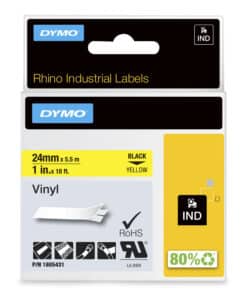 DYMO Rhino industriële Vinyl Labels | 24 mm x 5,5 m | zwarte afdruk op geel | zelfklevende labels voor Rhino & LabelManager labelprinters