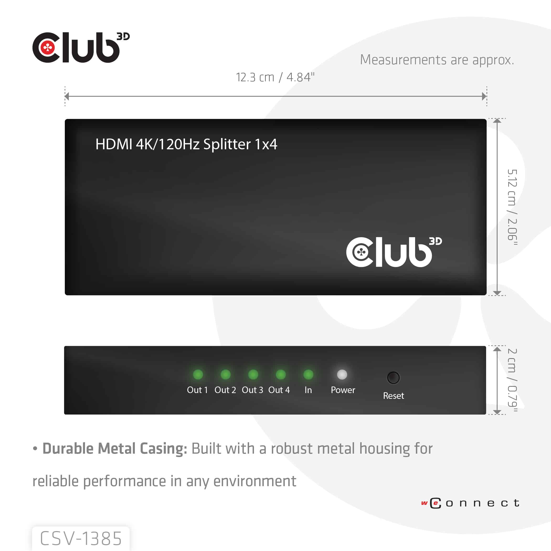 CLUB3D 1 to 4 HDMI Splitter 4K120Hz - Afbeelding 3