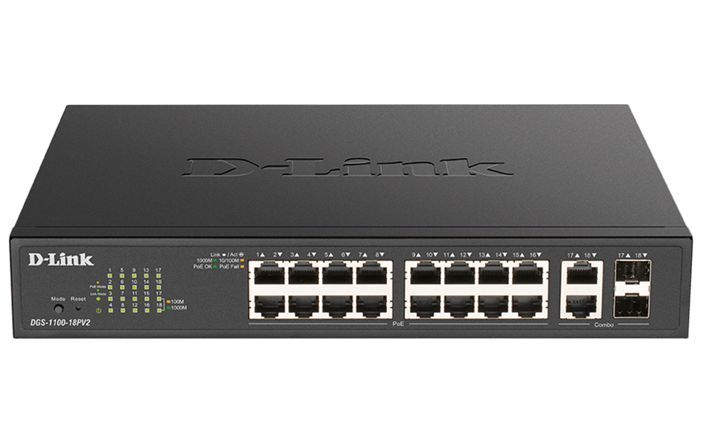 D-Link DGS-1100-18PV2 netwerk-switch Managed L2 Gigabit Ethernet (10/100/1000) Power over Ethernet (PoE) 1U Zwart - Afbeelding 3