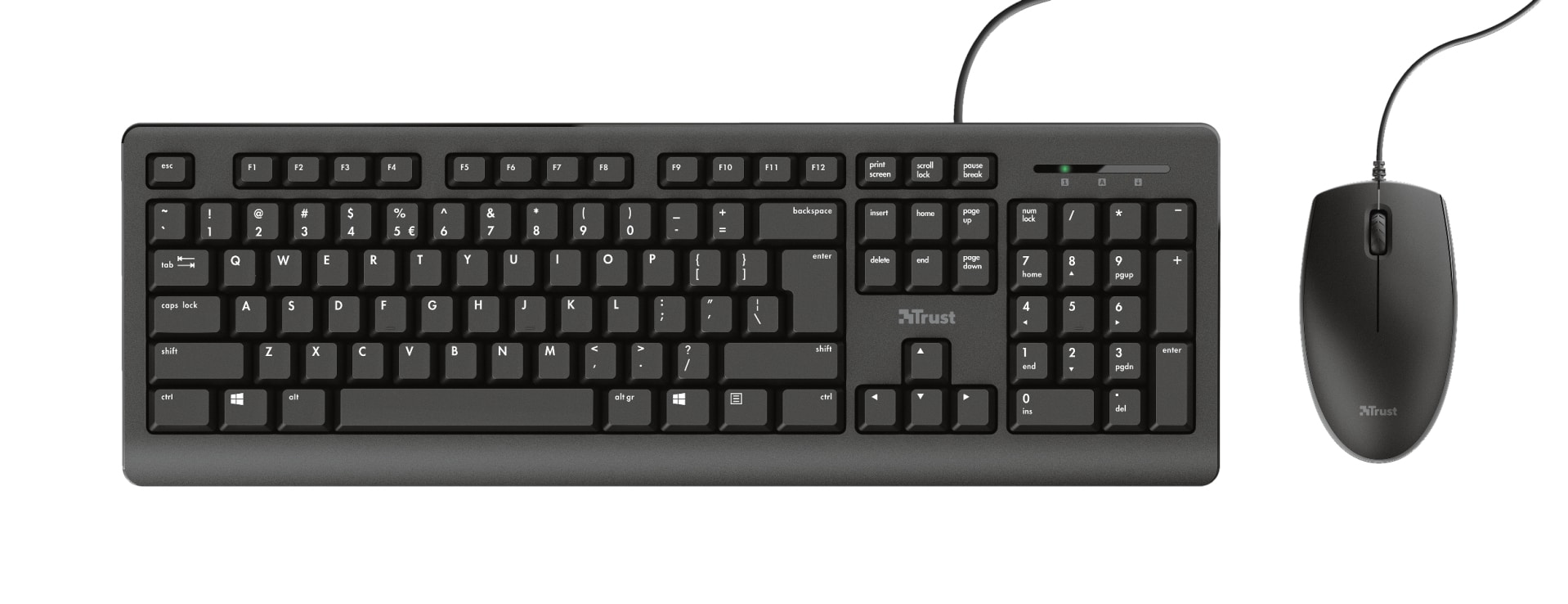 Trust Primo Toetsenbord en Muis Set - Bedrade desktopset – Belgische AZERTY-indeling – Full-size toetsenbord – Zwart