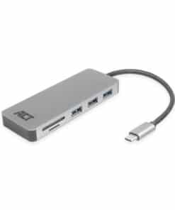 ACT USB-C hub 3.0, 3x USB-A, cardreader, PD pass-through