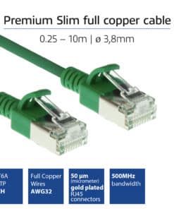 ACT Groene 1 meter LSZH U/FTP CAT6A datacenter slimline patchkabel snagless met RJ45 connectoren - Afbeelding 2