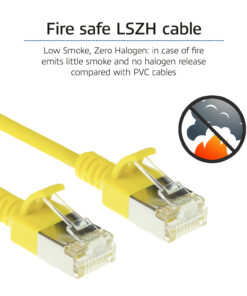 ACT Gele 1,5 meter LSZH U/FTP CAT6A datacenter slimline patchkabel snagless met RJ45 connectoren