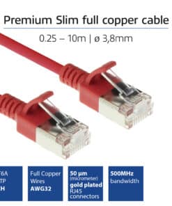 ACT Rode 0,5 meter LSZH U/FTP CAT6A datacenter slimline patchkabel snagless met RJ45 connectoren - Afbeelding 2