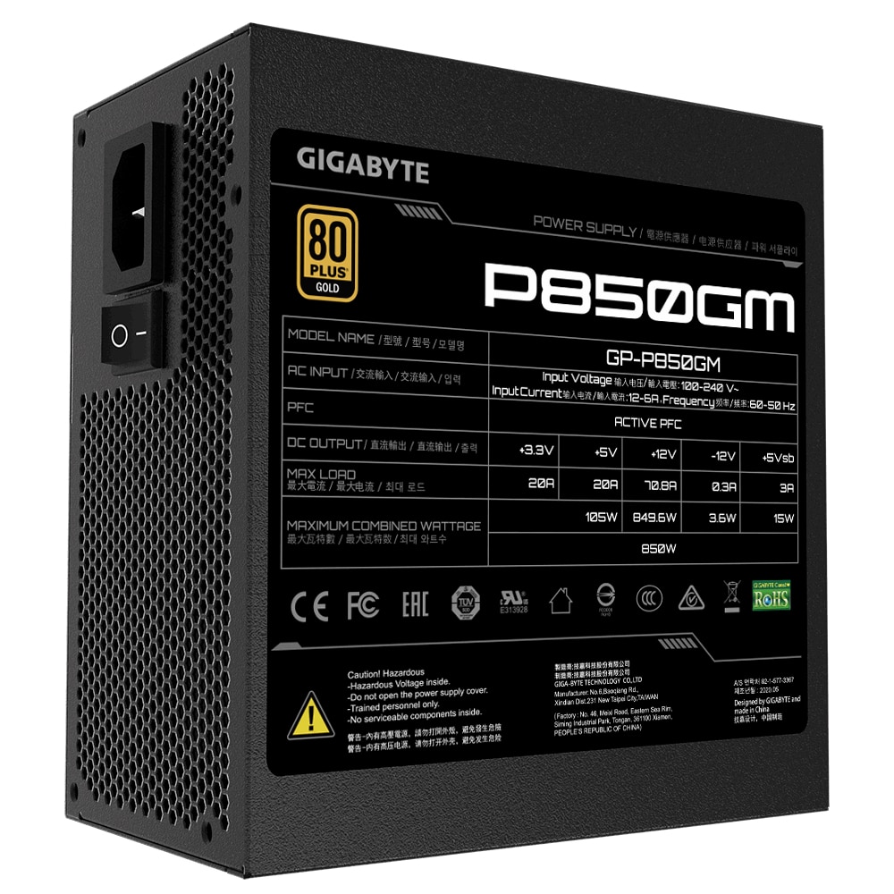 GIGABYTE P850GM power supply unit 850 W 20+4 pin ATX ATX Zwart - Afbeelding 7