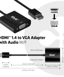 CLUB3D CAC-1302 video kabel adapter 0,5 m HDMI Type A (Standaard) VGA (D-Sub) Zwart - Afbeelding 3