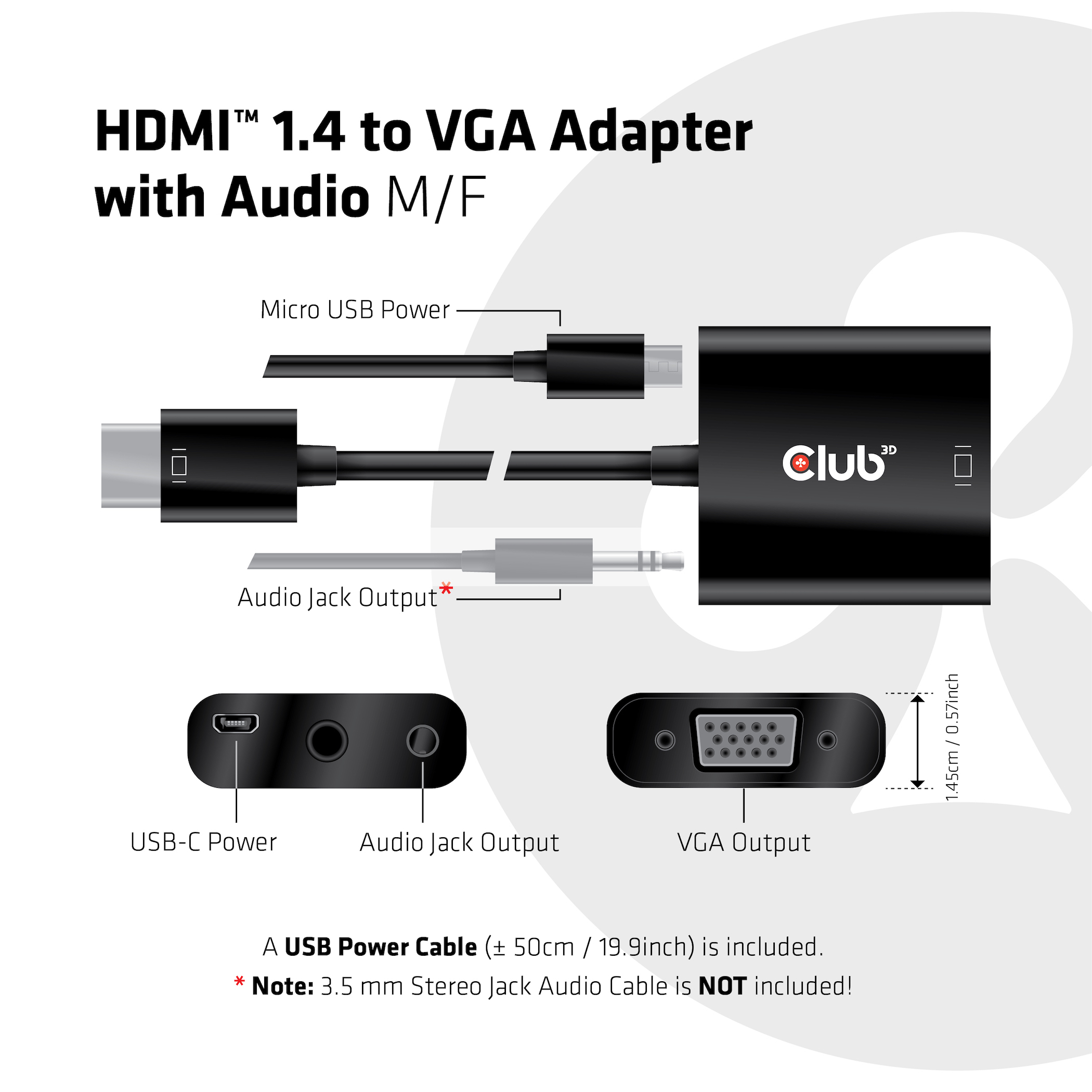 CLUB3D CAC-1302 video kabel adapter 0,5 m HDMI Type A (Standaard) VGA (D-Sub) Zwart - Afbeelding 7