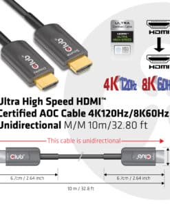 CLUB3D Ultra High Speed ​​HDMI 2.1™ gecertificeerde AOC-kabel 4K120Hz/8K60Hz Unidirectioneel M/M 10 meter - Afbeelding 2