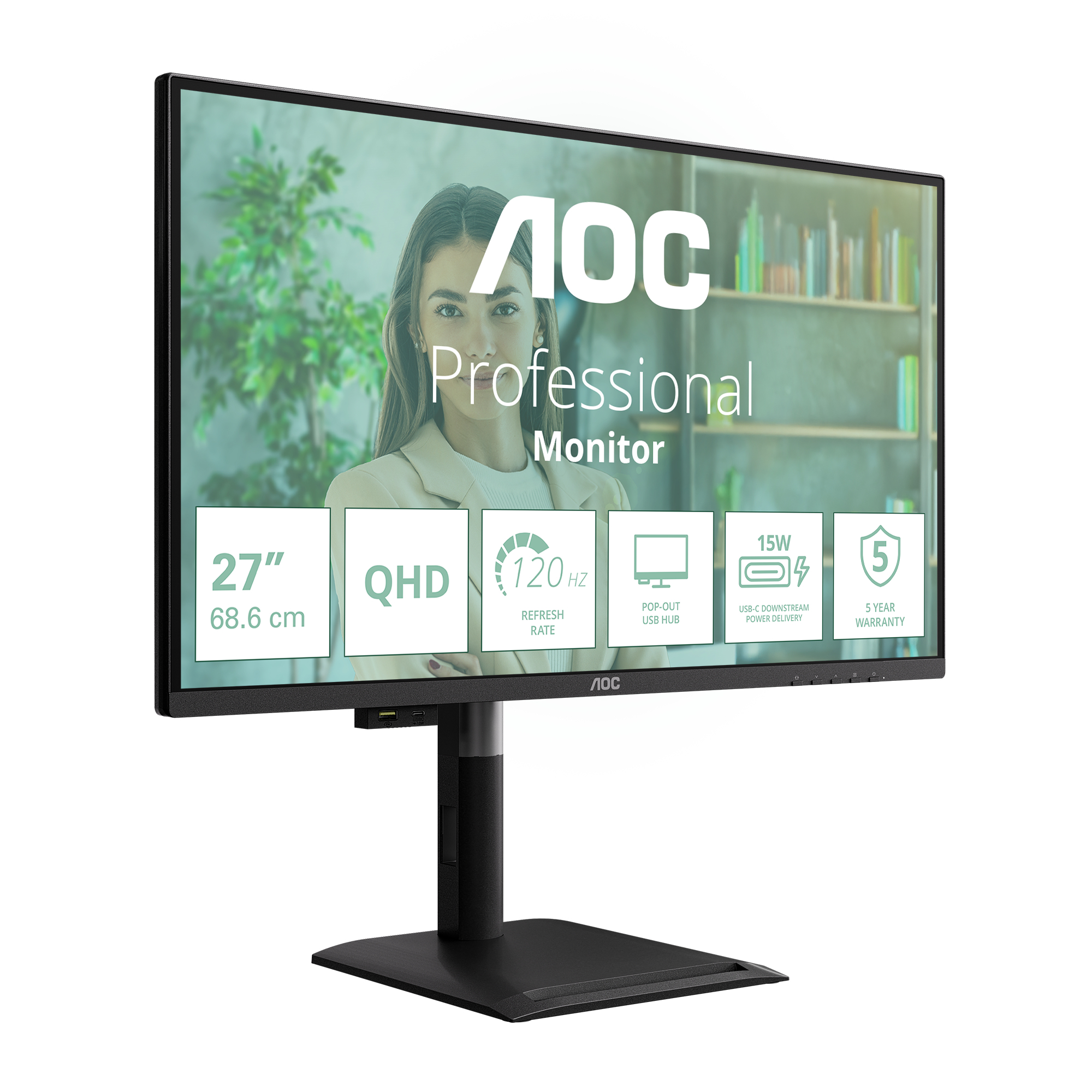 AOC Q27P4U computer monitor 68,6 cm (27") 2560 x 1440 Pixels Wide Quad HD Zwart - Afbeelding 3