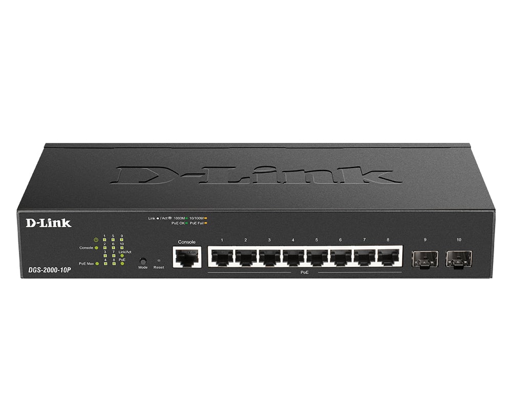 D-Link DGS-2000-10P netwerk-switch Managed L2/L3 Gigabit Ethernet (10/100/1000) Power over Ethernet (PoE) 1U Zwart