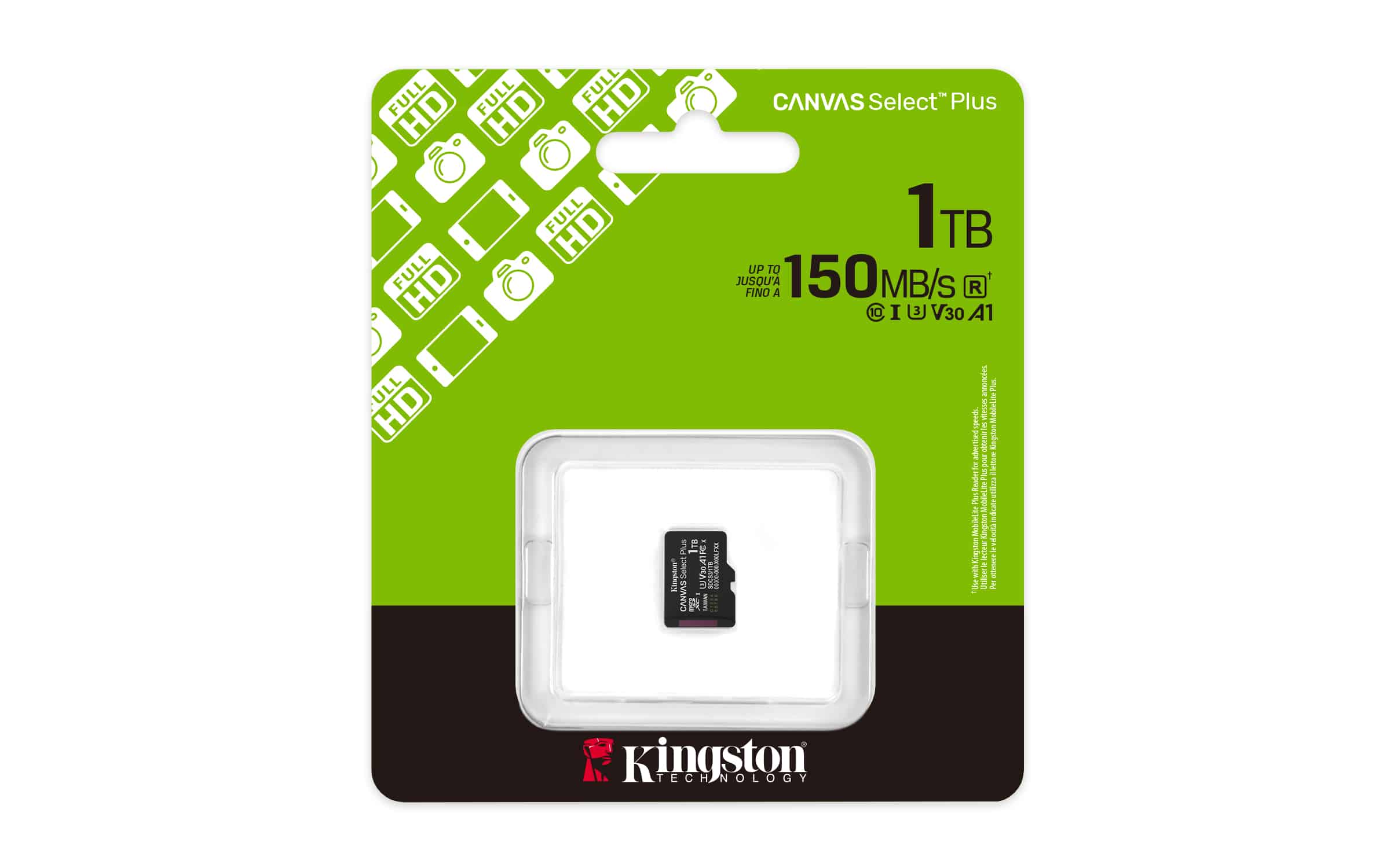 Kingston Technology 1TB micSDXC Canvas Select Plus Gen3 150R A1 enkel pakket zonder ADP - Afbeelding 3