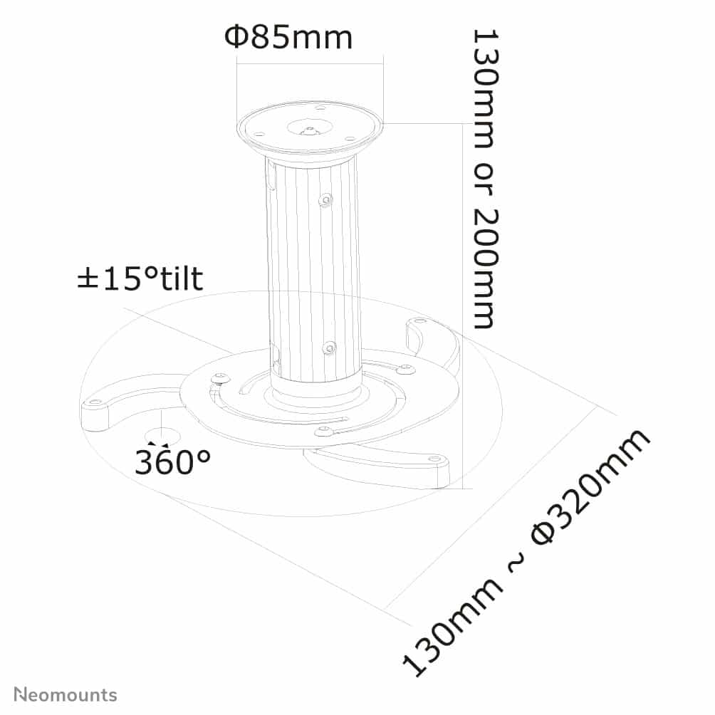 Neomounts BEAMER-C80 Beamer plafondbeugel - h 13-20 cm - full motion